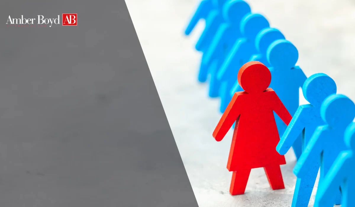 Red leadership figure leads a row of blue figures, with the Amber Boyd AB logo in the top-left corner.